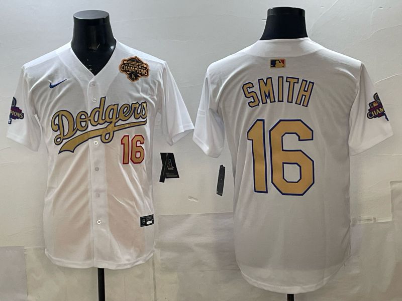 Men Los Angeles Dodgers #16 Smith White Gold 2026 Nike Game MLB Jersey 002->los angeles dodgers->MLB Jersey
